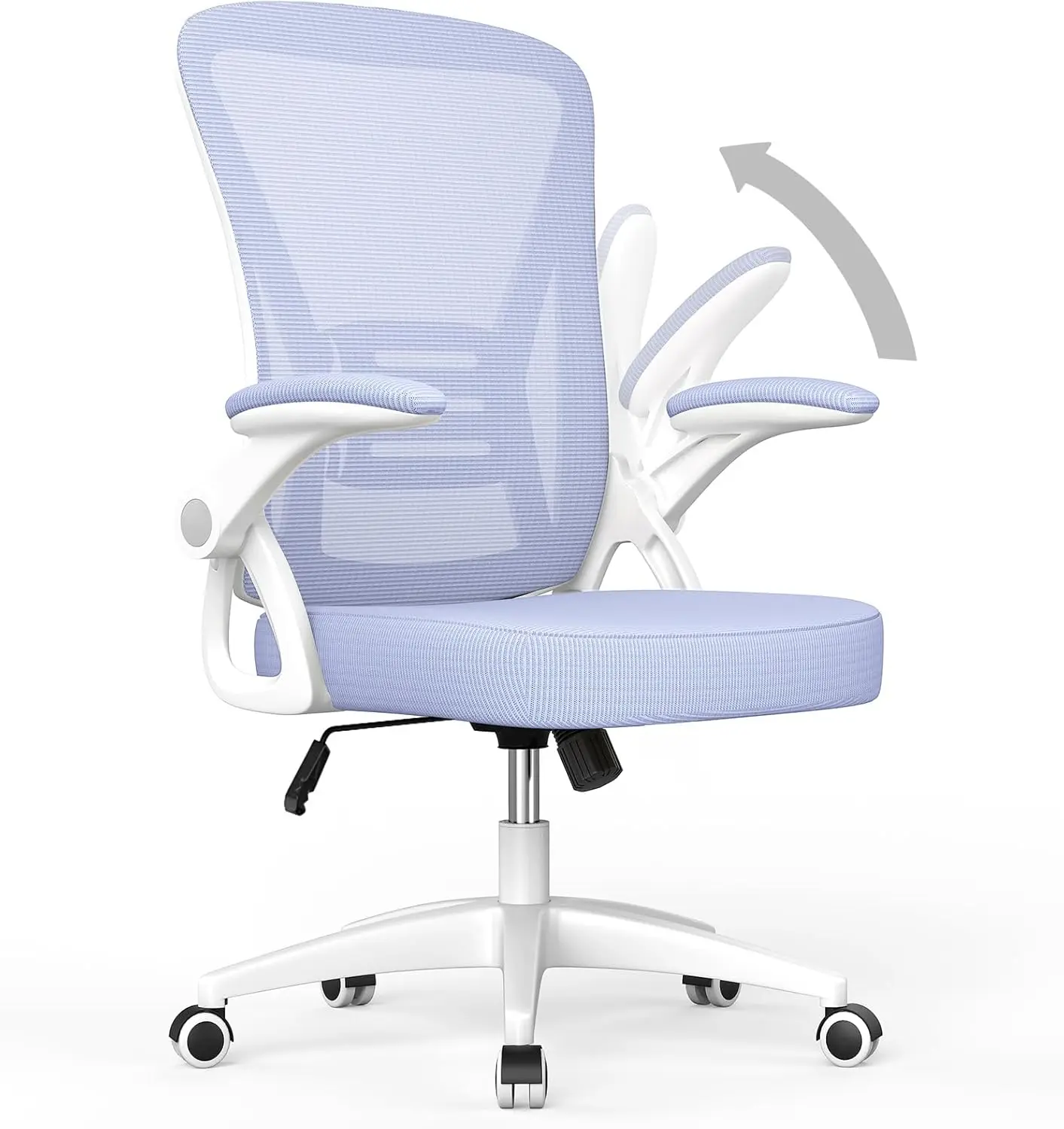 Escritório Ergonômico Mid Back Desk Chair, Altura Ajustável, Braços Flip-Up, Apoio Lombar, Casa, Estudo, Trabalhando, Luz