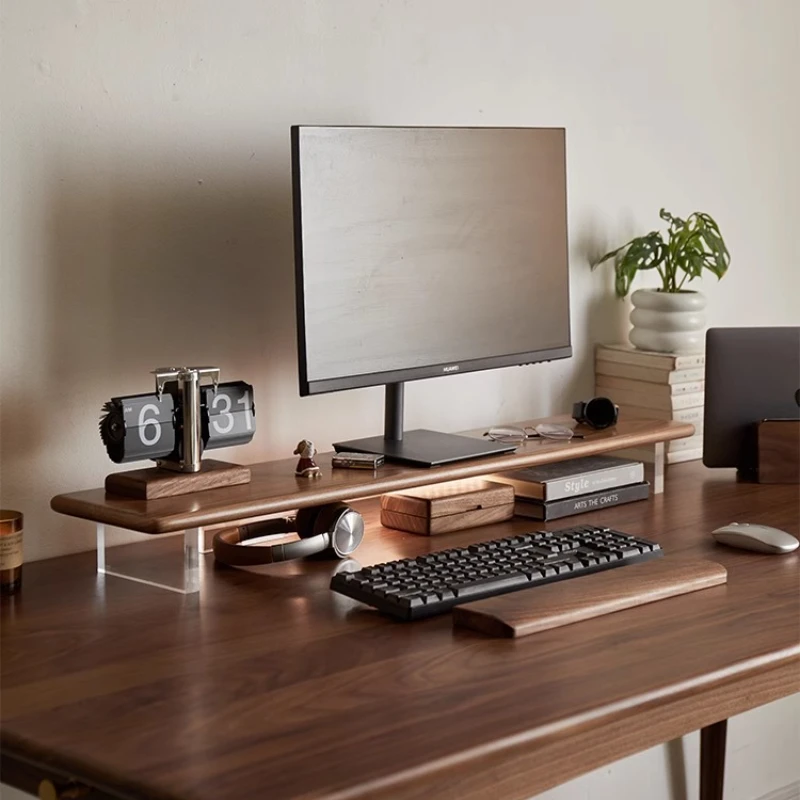 Dudukan Monitor Akrilik Mengambang Meja Komputer Kayu Solid Layar Modern Tempat Penambah Tinggi Ergonomis Organizer Meja Kantor