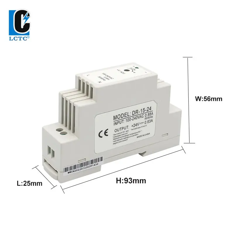 DC 12V 24V Volt Switching Power Supply Rail Type Small Volume MDR/DR-15- 0.63A 1.25A 5V 15V Transformer 10w Fonte