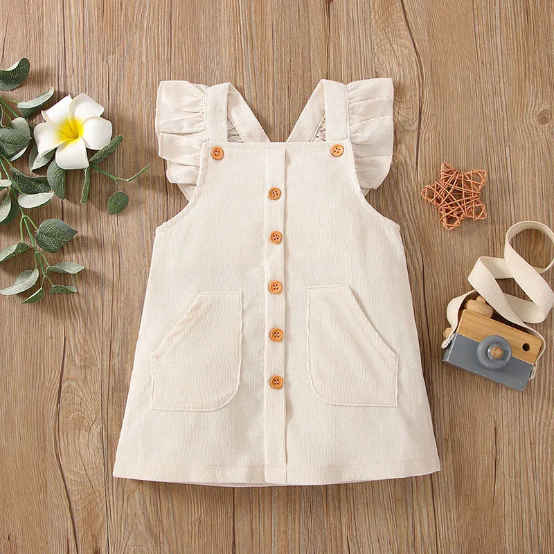 Brown Corduroy Jumper Dress Baby Girl 2024 Autumn Spring 1 2 3 4 Year Suspender Beige Blue Dress For Girls Clothes With Pockets