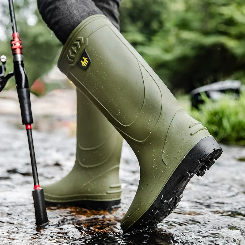 Men's Rain Boots Work Boots Slip on Waterproof Boots for Men High Tops Non-slip Fishing Water Shoes Warm Rubber Male Rain Shoes