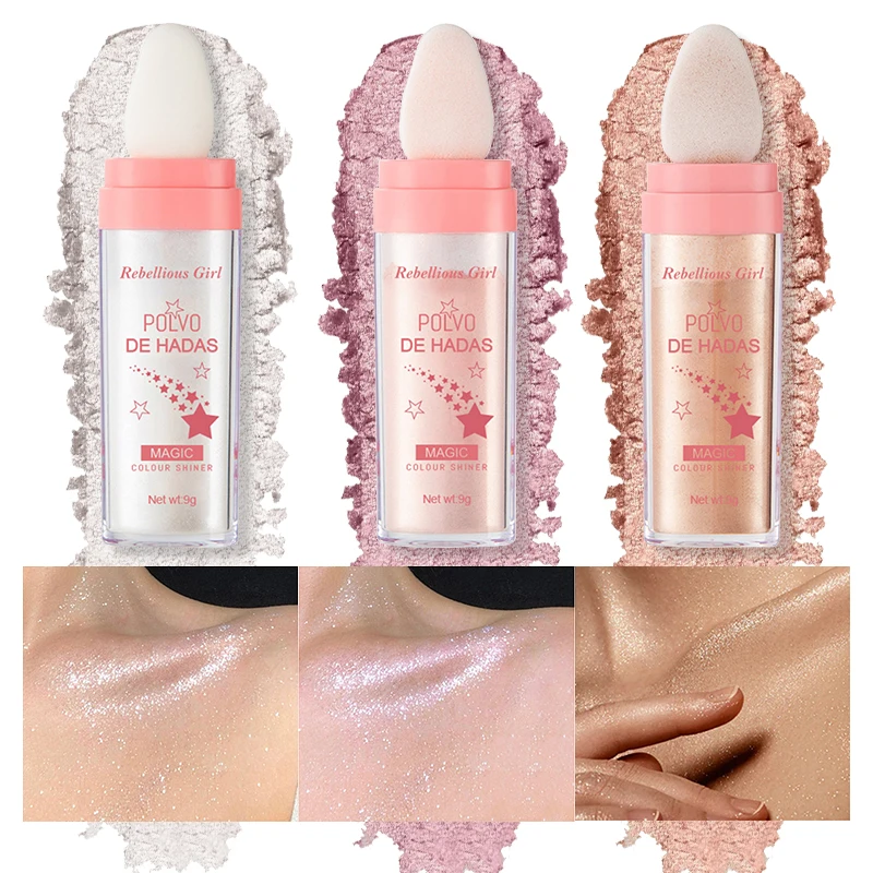 3色のフェアリーハイライターパッティングシマーパウダー、全身の輪郭と鎖骨の輝き、顔の輪郭を整えるボディパールセント