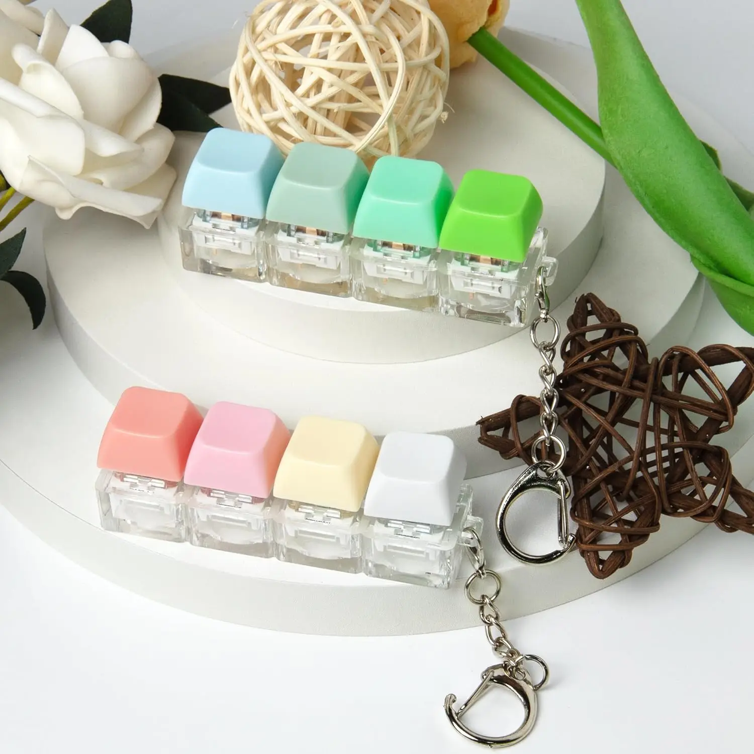 Keyboard Fidget Toy 4-in-1 Keyboard Decompression Button Finger Clicker Toys, Button Stress Relief Keychain Fidget Gifts