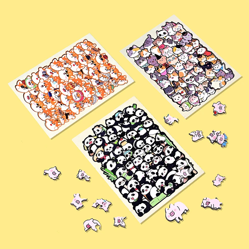 1 مجموعة لعبة الأطفال الإبداعية صعوبة حرق الدماغ الخشب على شكل خاص الحيوان القط الدب لغز بنة هدية #5