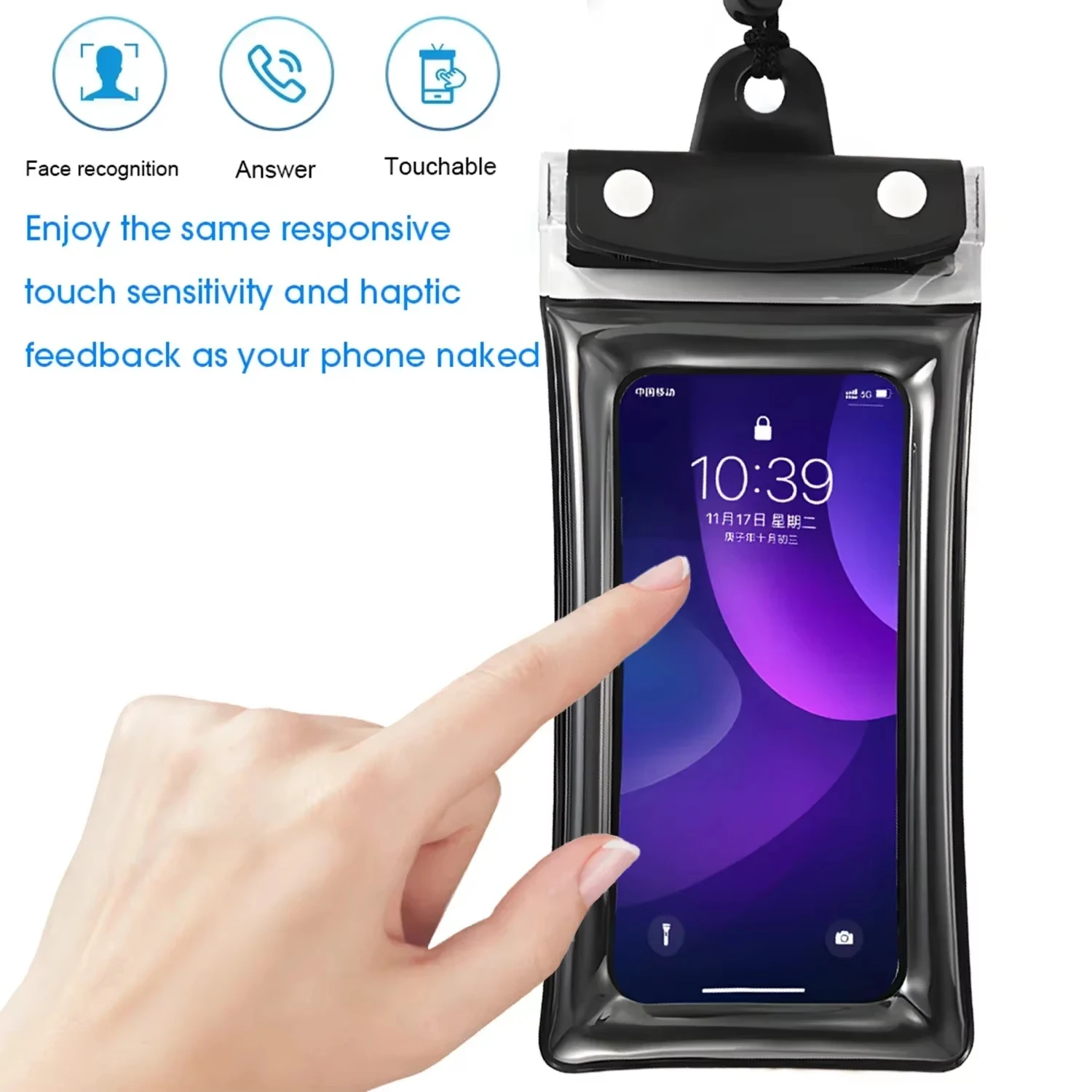 Waterproof Phone Pouch Universal Transparent Touch Screen with Lanyard CellPhones Protector for Beach Swimming Diving Sealed Bag