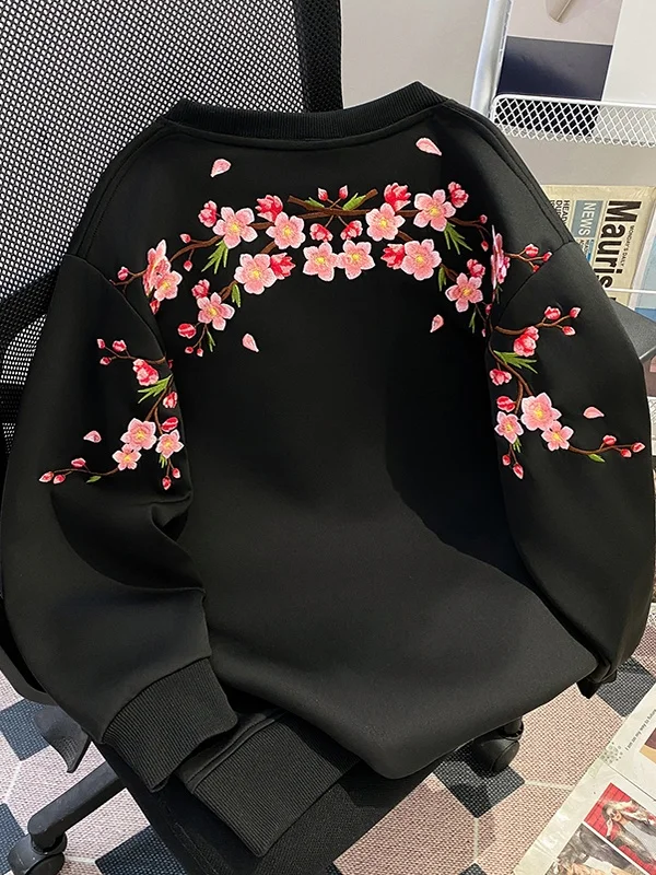 

Heavyweight Embroidered Long Sve Sweatirt Casual ex Spring Autumn New Loose Fit Versatile Outerwear Top