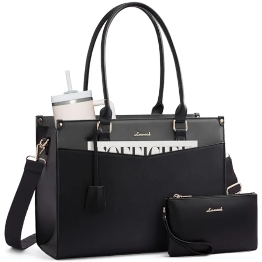 

LOVEVOOK Laptop Bag for Women, 2-in-1 Tote Purse with Clutch and Cup Holder, Waterproof Briefcase for Work Travel
