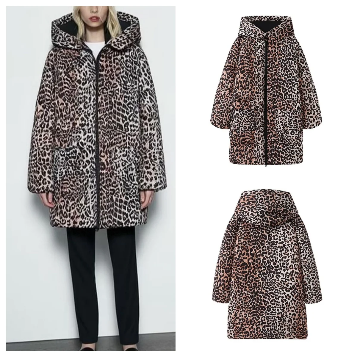 

European and American style 2025 winter new leopard print long cotton coat fashionable and versatile loose warm cotton coat