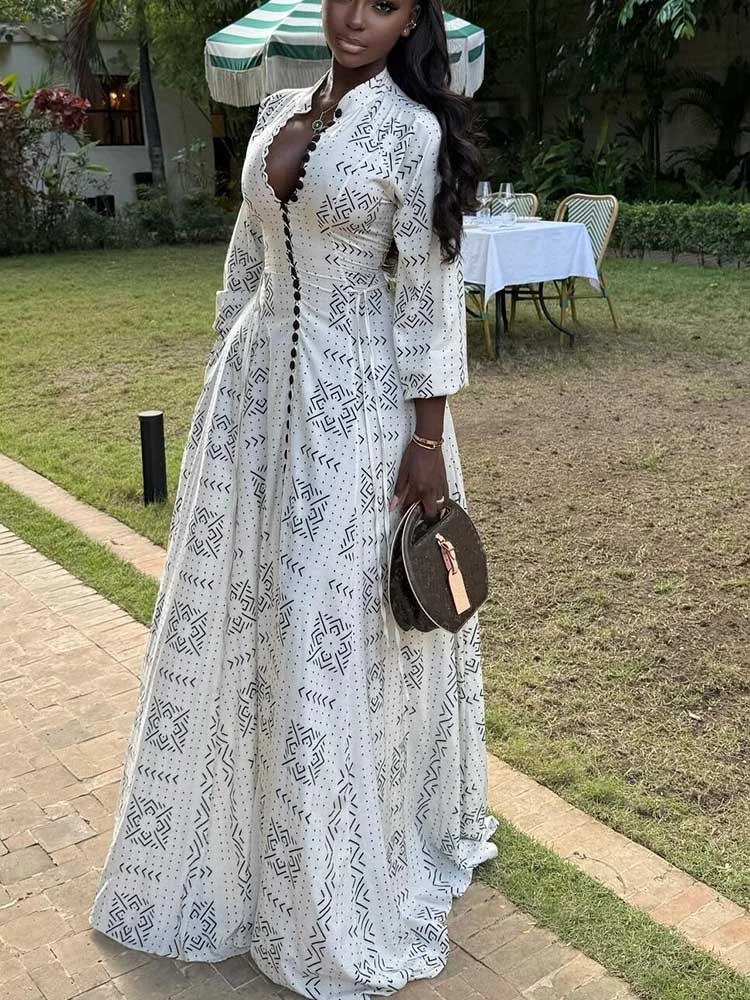 spring dresses flowy Hajwoh Long Spring Dresses for Women Puff Sleeve Flowy Floral Wedding Guest Dresses Casual Maxi Dresses with Belt Elegantes Fashion Sundresses Gray S