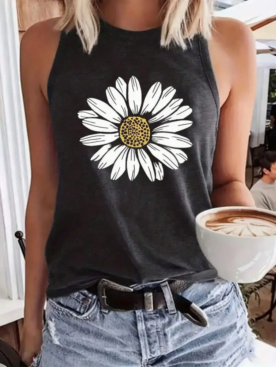 

Daisy Print Womens Casual Sleeveless Vest Summer Top Comfortable Outdoor Daily Wear