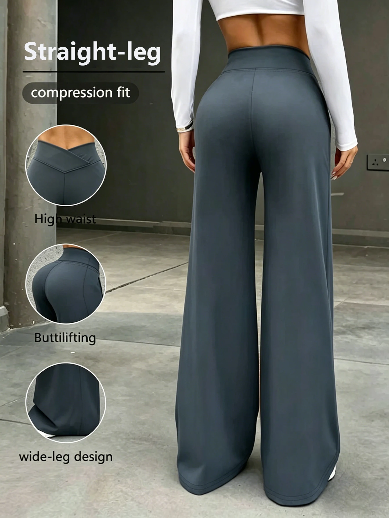 Women Cross Waist Straight Leg Pants Minimalist Wide Leg Leggings Suitable For Fitness Running Outer Wear Fashion Women Long Pan