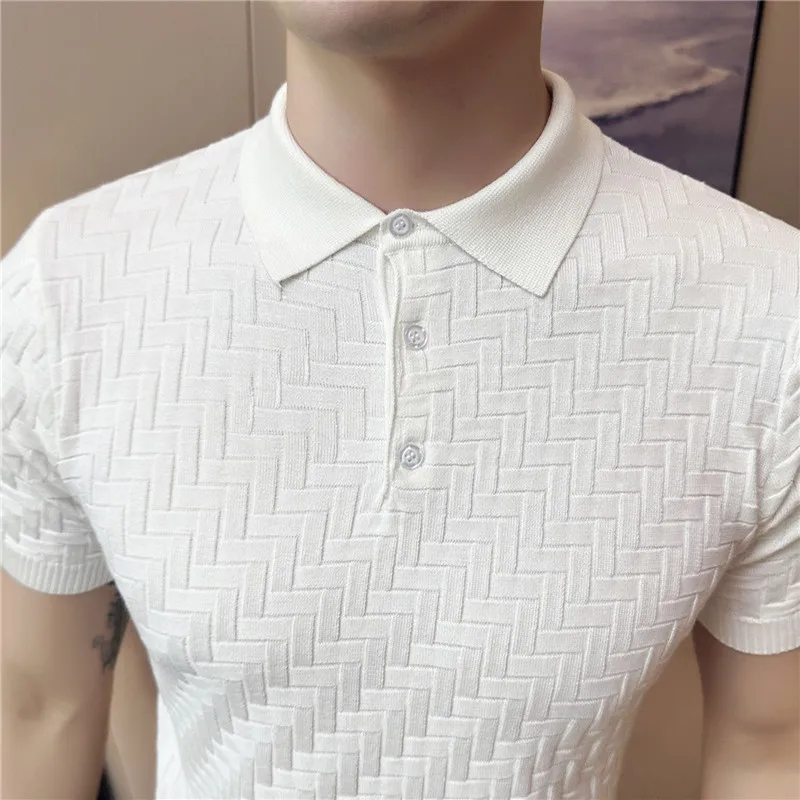 Men\'s Summer Casual Short Sleeves High Quality Knitted Polo Shirts/Male Slim Fit Ice Silk Plaid Leisure Polo Shirts Tops S-3XL