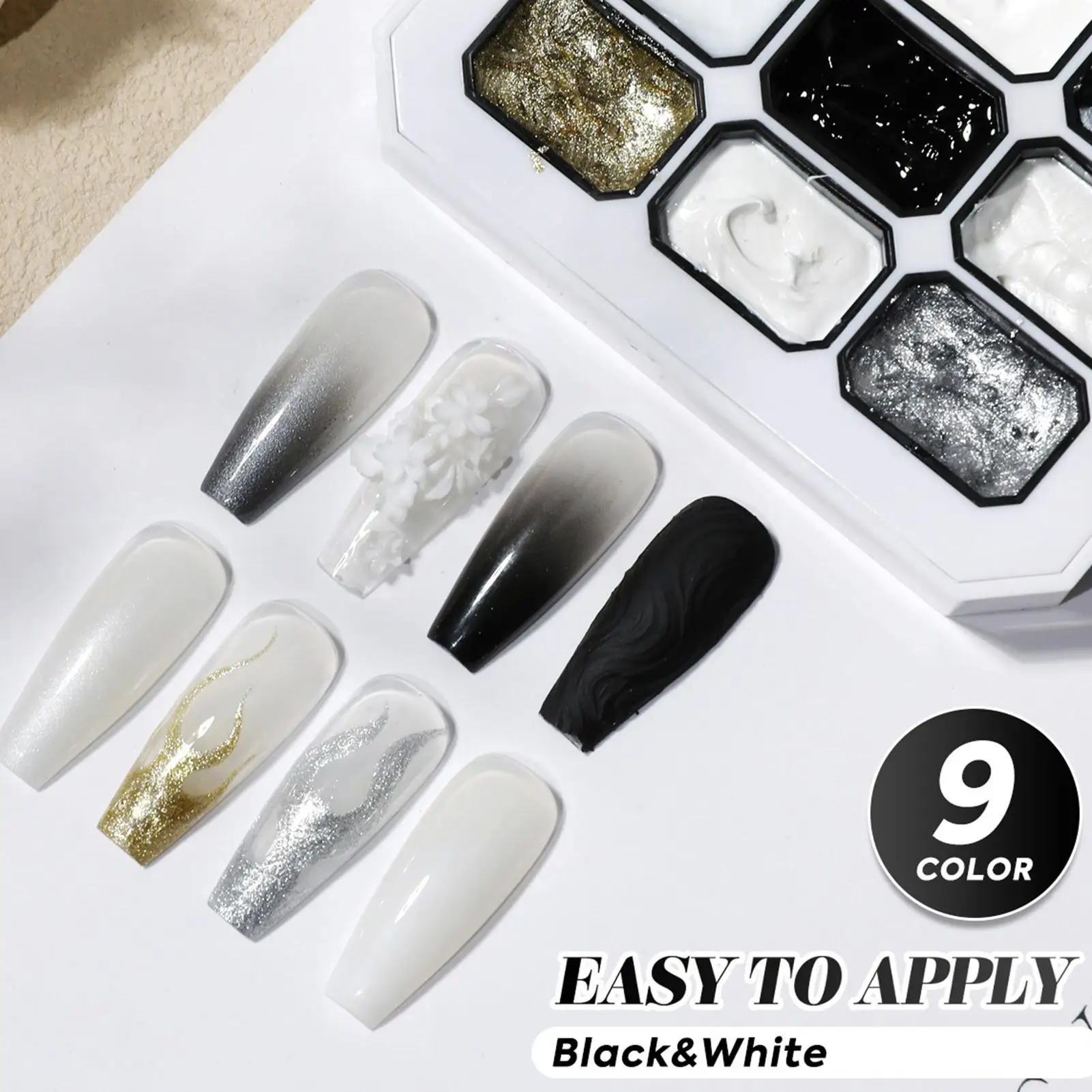 

Nail Gel Paint Palette 9-Grid Long Lasting Art Women Nail Sculpting Paint Gel Kit for Home Salon Beginners Wedding Gathering