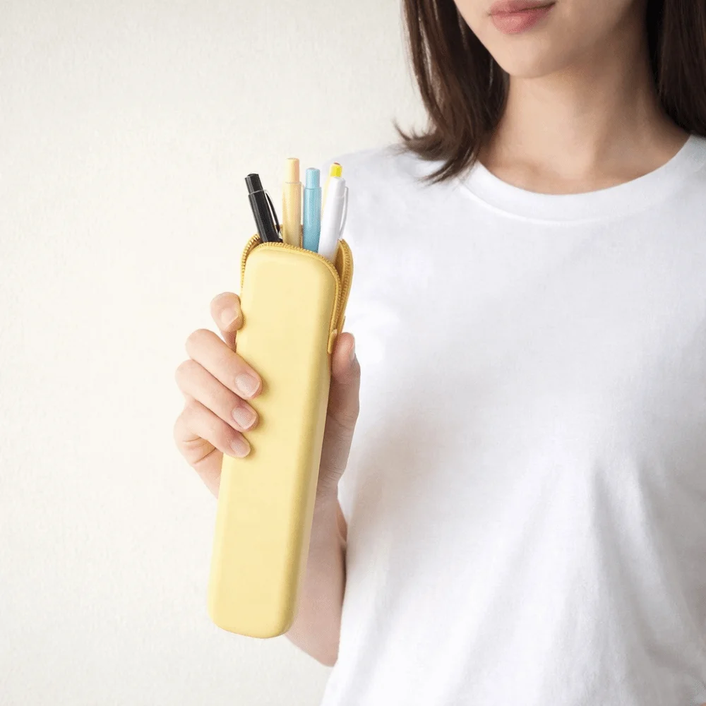 Simple Solid Color Silicone Pencil Case Multifunctional Long Pen Bag Macaron Zipper Stationery Storage Bag Friends