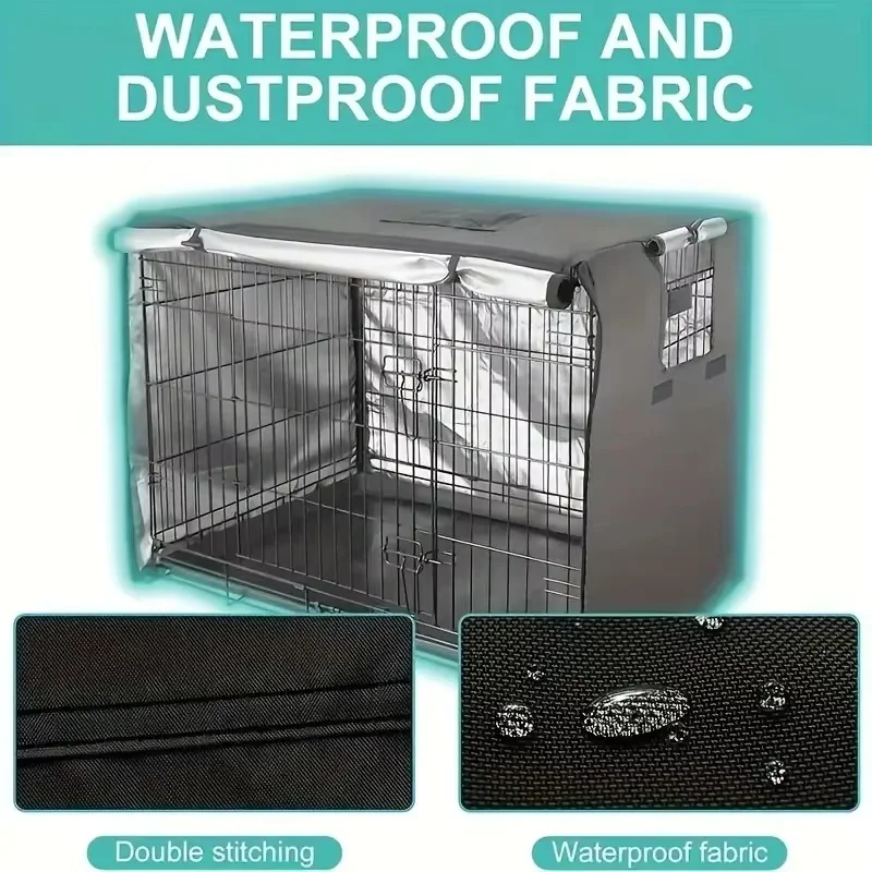 قطعة واحدة من غطاء صندوق الكلاب من البوليستر المتين مع نافذة شبكية - واقي قفص الحيوانات الأليفة الداخلي/الخارجي، كتل نباح وفوضى