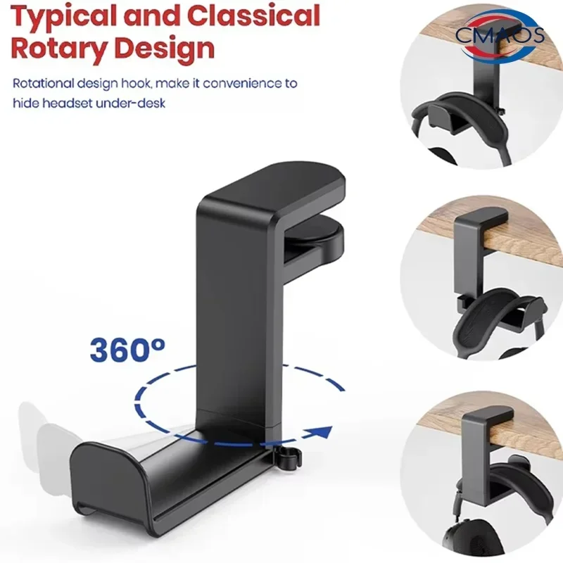 PC Gaming Headphone Stand Headset Hook Holder, Hanger Mount With Adjustable 360° Rotating Arm Clamp, Desk Mount Universal Bag image 2