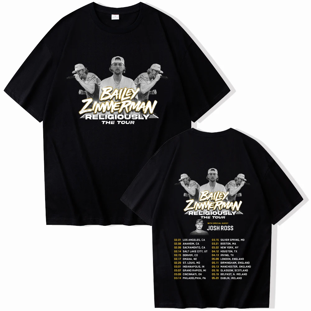 Bailey Zimmerman Religiously World Tour 2024 Short Sleeve T-shirt Harajuku O-neck Summer Casual Shirt