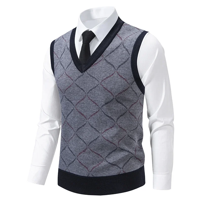 Men's 2026 V-neck Knitted Sweater Warm Autumn Winter Diamond Grid Twisted Flower Casual Fashion Versatile Knit Top view 5