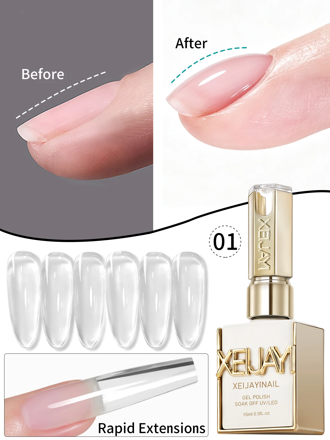 1 Stück 15 ml klare Verlängerungsflüssigkeit für Nagelverlängerung, Poly UV Nagelkunstgel, Kristall-Hartgel-Lack, Maniküre-Tipps für DIY-Nägel