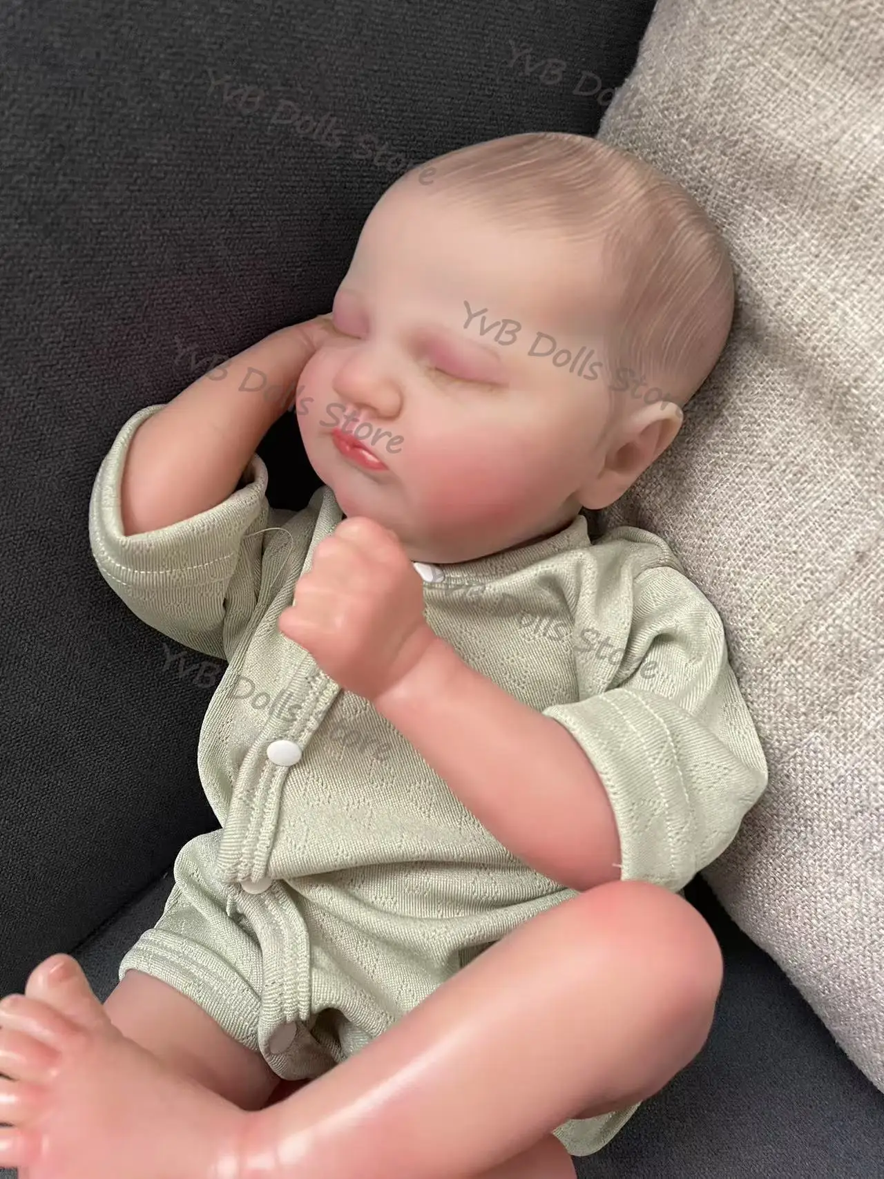 48CM Quinlyn Cloth Body Already Finished Paint Soft Touch Lifelike Sleeping Reborn Doll with Visible Veins Hand Draw Hair