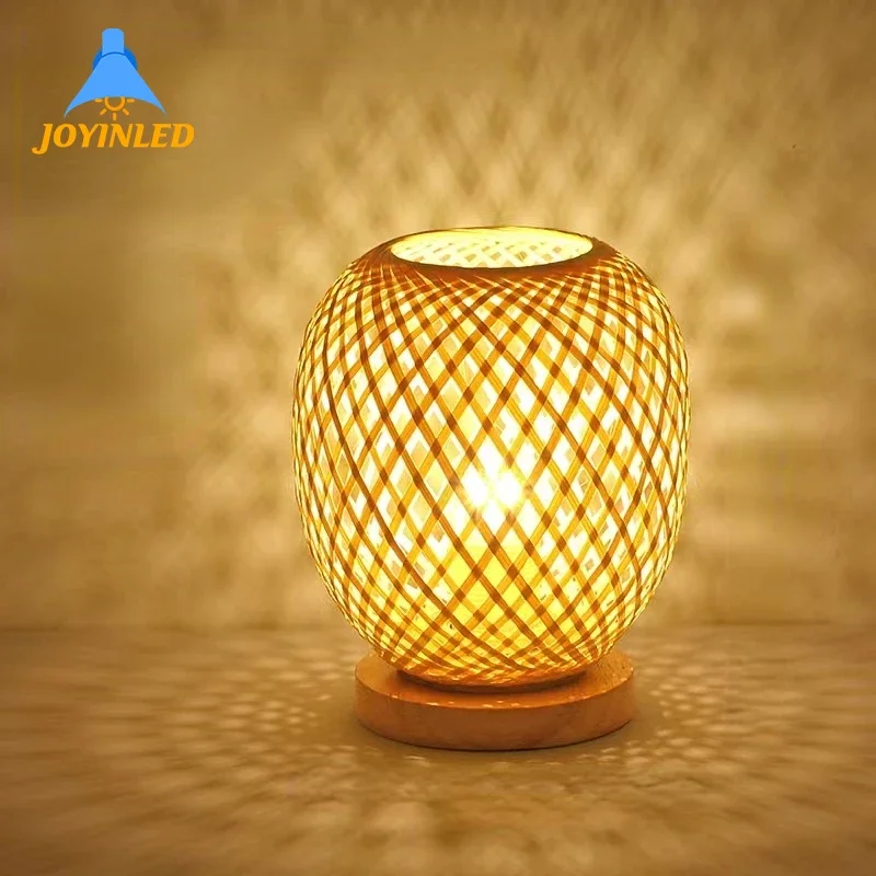 

Bamboo Rattan Table Lamp Chinese Style Handmade Knitting Bedside Lamp E27 Desk Lights Bedroom Room Decoration EU/US/UK Plug