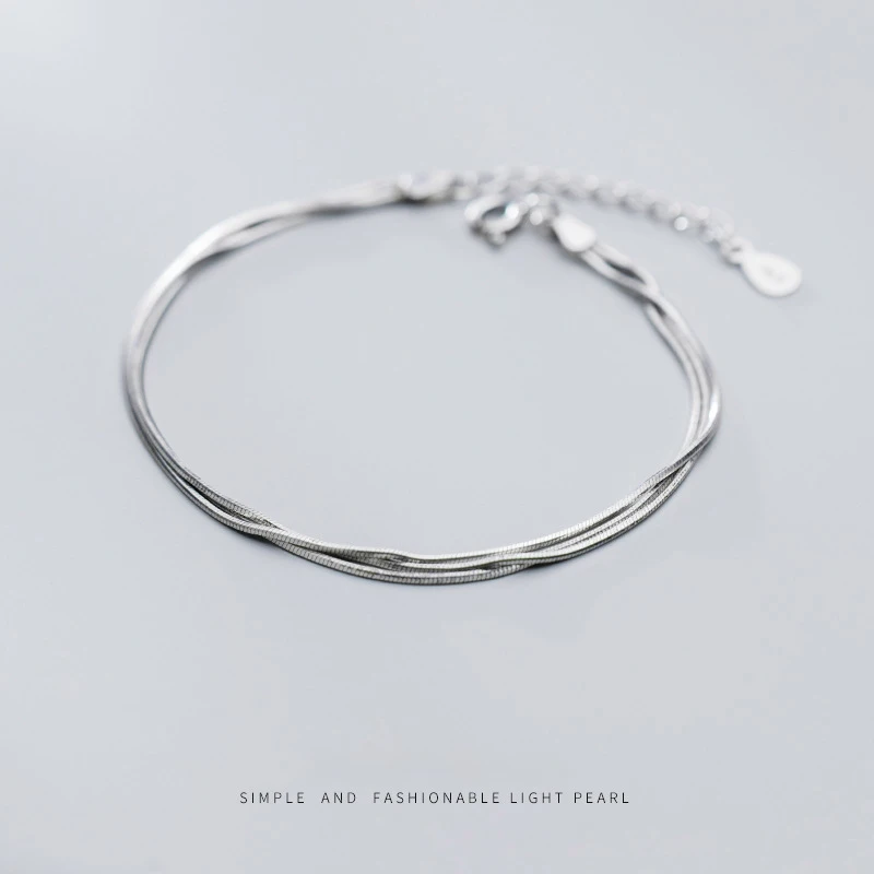 Modian Simple Three Layer Snake Bone Chain for Women 925 Sterling Silver Fashion Link Chain Bracelet Fine Jewelry 2020 Design