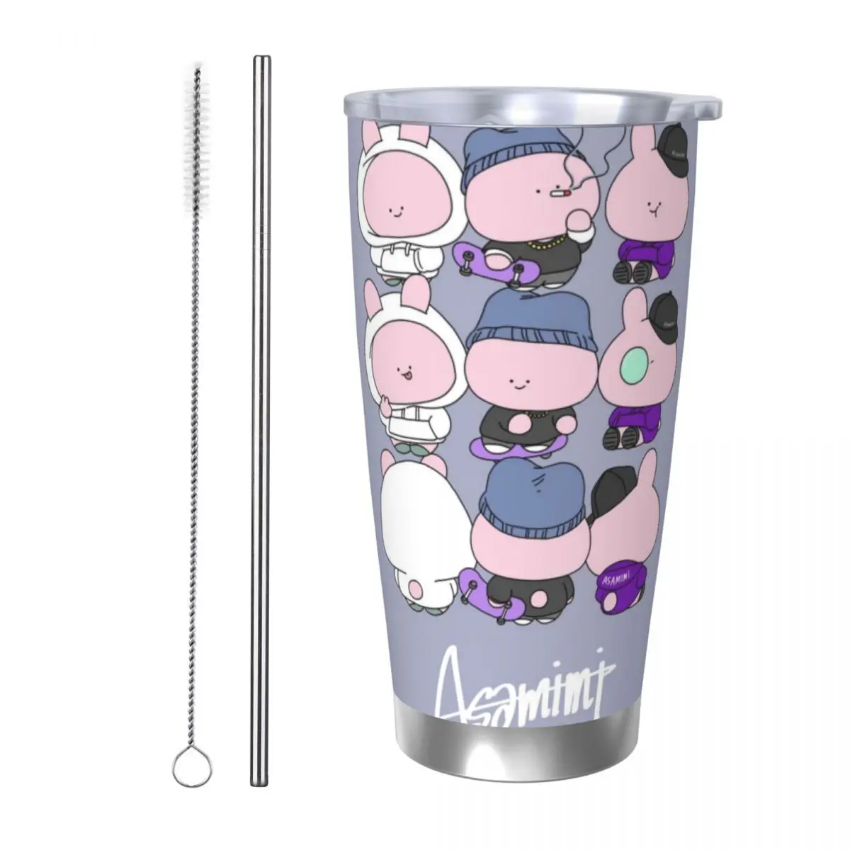 Asamimichaan Cute Asamimi 20oz Stainless Steel Car Mug Straw Thermal Iced Travel Cup Vacuum Insulated Coffee Hot Cup