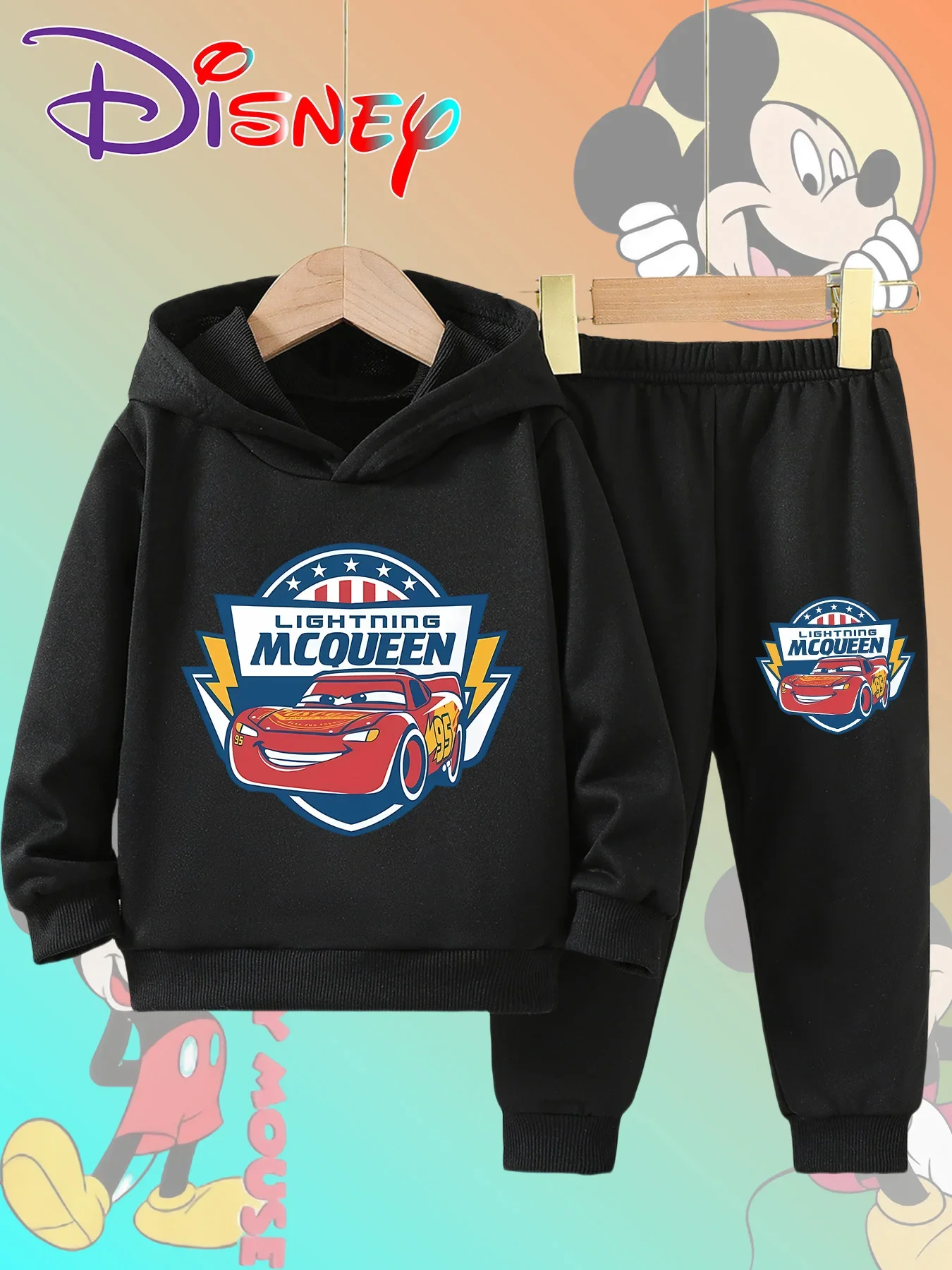 كارتون لايتنينج ماكوين كول للأطفال متعة سيارة الخريف الشتاء لينة هوديي السراويل الطويلة الدافئة في الهواء الطلق عادية صبي فتاة البلوفرات مجموعة #5