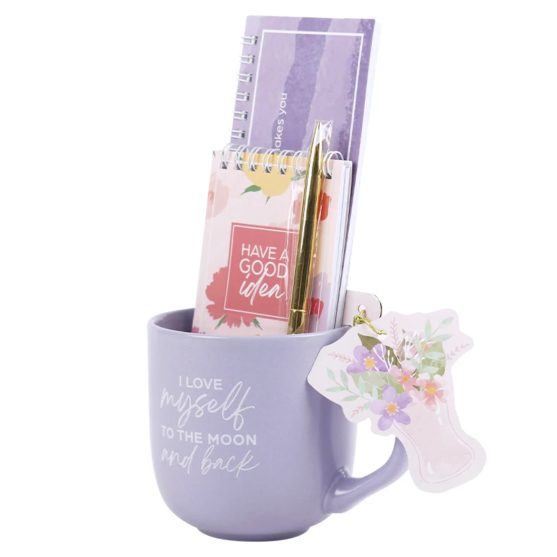 

Novelty 12OZ Purple Coffee Mug Notepad Pen Set Unique Ceramic Office Desk Decor Memorial Workspace Thoughtful Gift