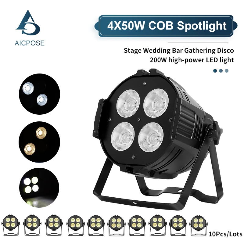 

10Pcs/Lots 200W COB Stage Spotlight 4x50W 4 Eye Aluminum LED Par Light DMX Control Professional DJ Disco Equipment Lighting