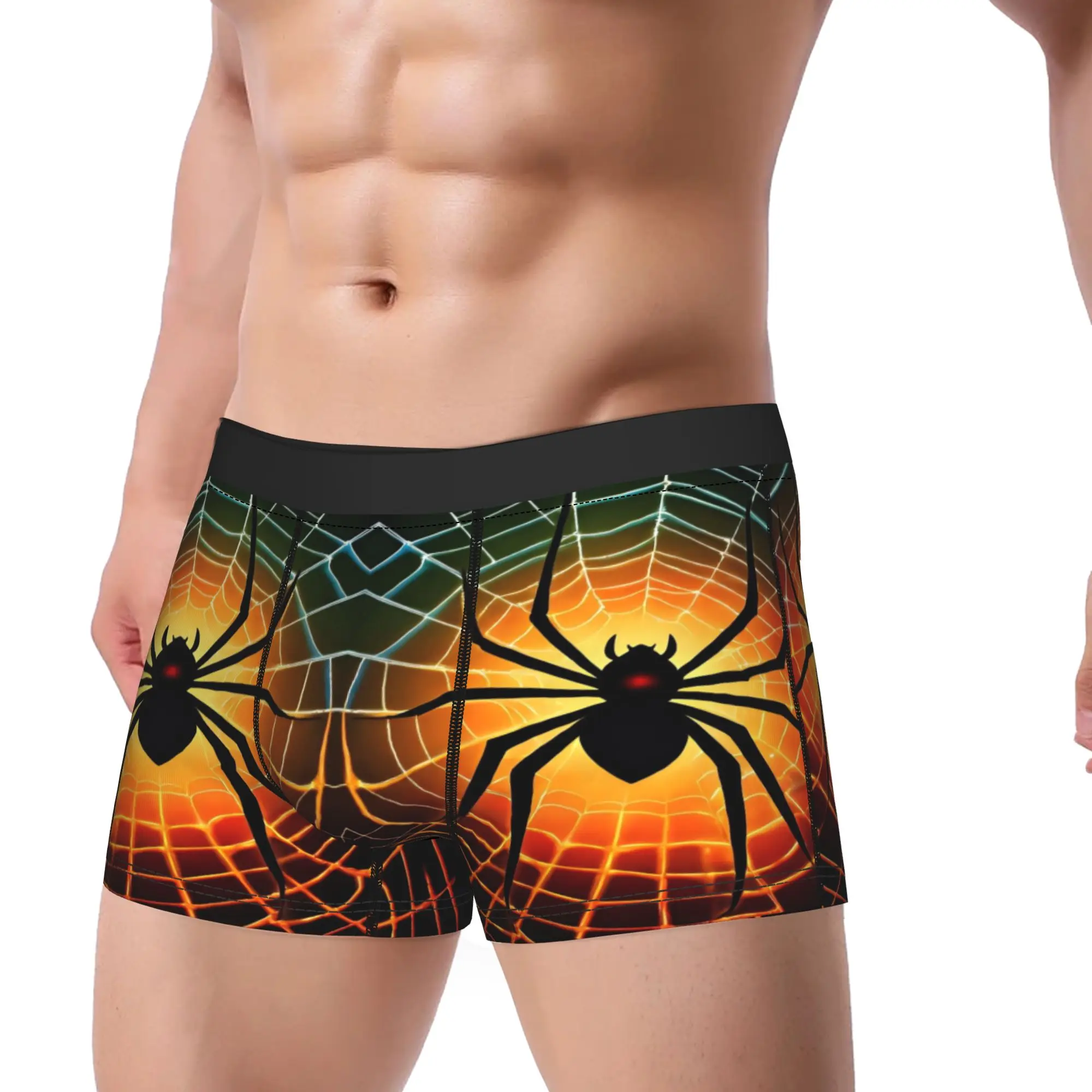 Black Spider Orange Spiderweb Halloween Art  Underpants Breathbale Panties Man Underwear Comfortable Shorts Boxer Briefs