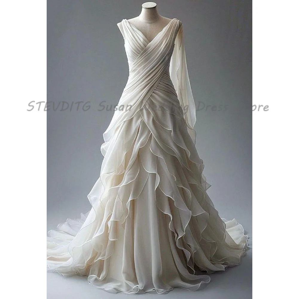 Pastrol Evening Dresses Women Floor Length High Quality Sweep Train A Line Sleeveless Party Prom Female Gowns Classic Tiered