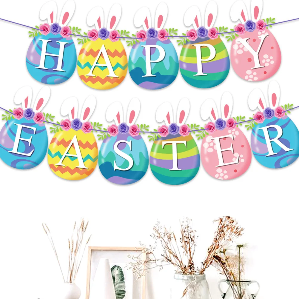 

1Pcs Easter Banner Colorful Creative Rabbit Ear Pattern Hanging Decoration for Easter Party Home Office Hanging Banner