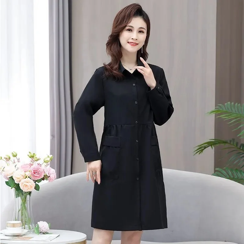 Shirt Windbreaker Women's 2025 Spring Autumn New Jacket Long Fashion Mom Outwear Casual High-Quality Overcoat Ladies Loose Tops