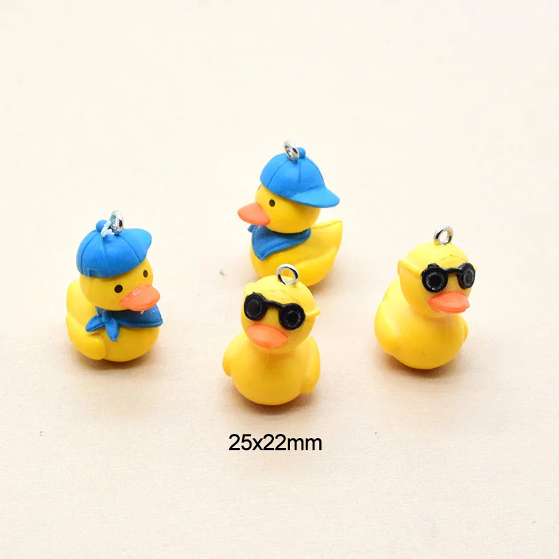 6pcs Kawaii Wear Sunglasses Hat Holiday Duck Charms PVC 3D Small Yellow Ducks Earring Keychain Pendant Diy Cute Jewelry Make P09