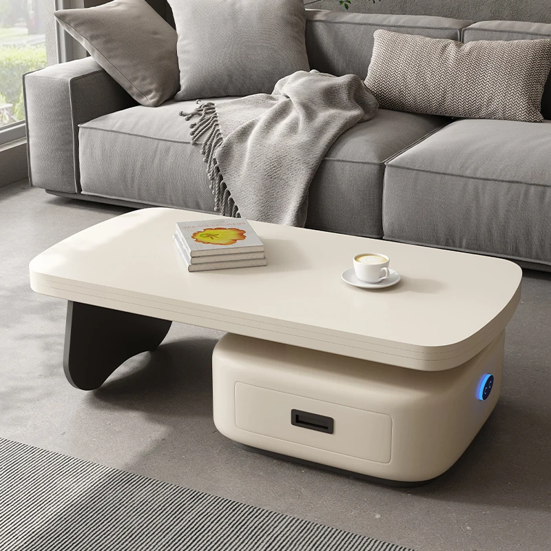 Mesa de centro de elevación eléctrica, mesa de comedor plegable multifuncional de doble propósito, mesa de centro móvil simple de viento crema dos en uno