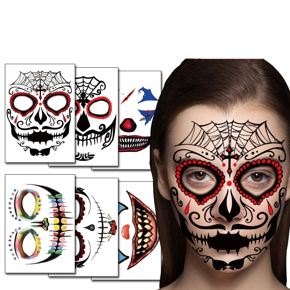 

10 шт./лот, наклейки для макияжа на Хэллоуин, татуировки для лица, рук, тела, временные декоративные татуировки, наклейки, детские праздничные принадлежности для вечеринок