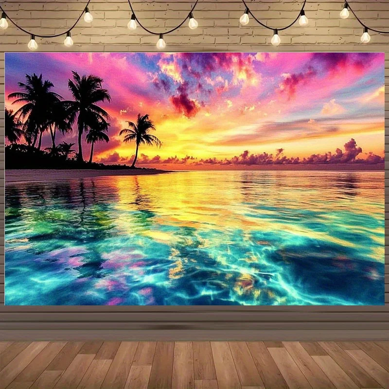 VIKAMA Tropical Sunset Tapestry Gradient Neon Sky Palm Trees Beach Resort Style Living Room Romantic Room Decor