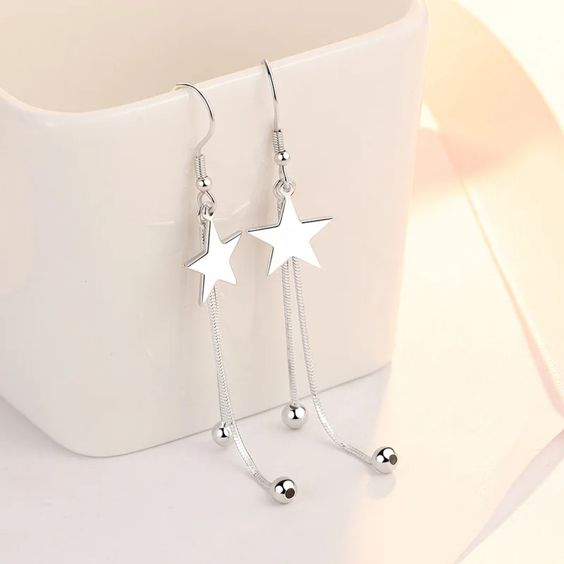 Charms y2k 925 Sterling Silver classic star Tassel bead earrings for women fashion trend party wedding jewelry Christmas gifts