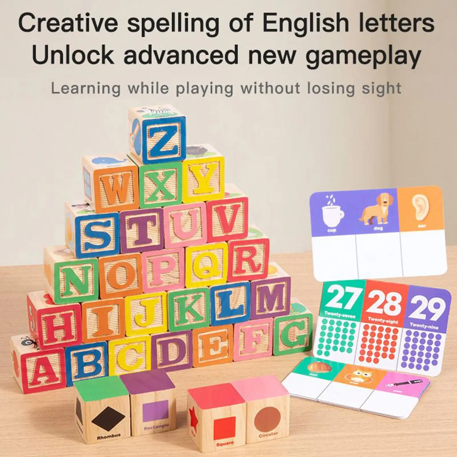 Alphabet Blocks For Toddler Wooden Educational Toys Kids Animal Matching Stacking Blocks For Toddler Girls Kids Kindergarten