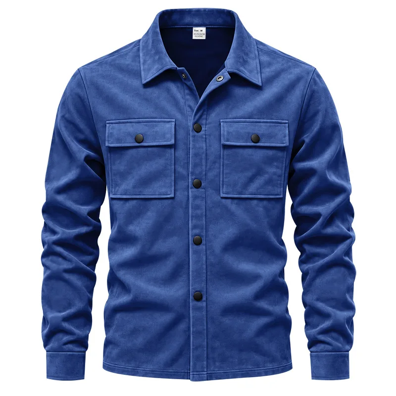 Herren-Wildlederhemdjacke, Air-Layer-Strickjacke mit Revers und Doppeltaschen, Langarmjacke – Detail 2