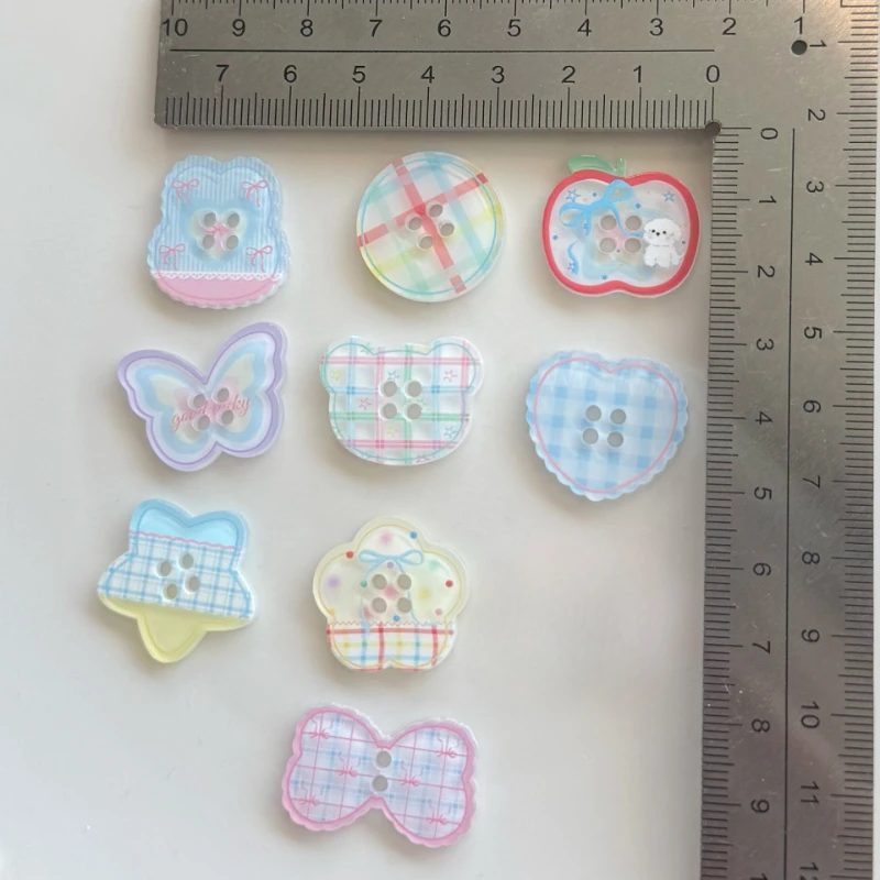 10Pcs Fresh Candy-colored Cute Cartoon Button DIY Accessories for Kids' Clothing Hairpins Cream Gel Phone Cases Flatback Decor