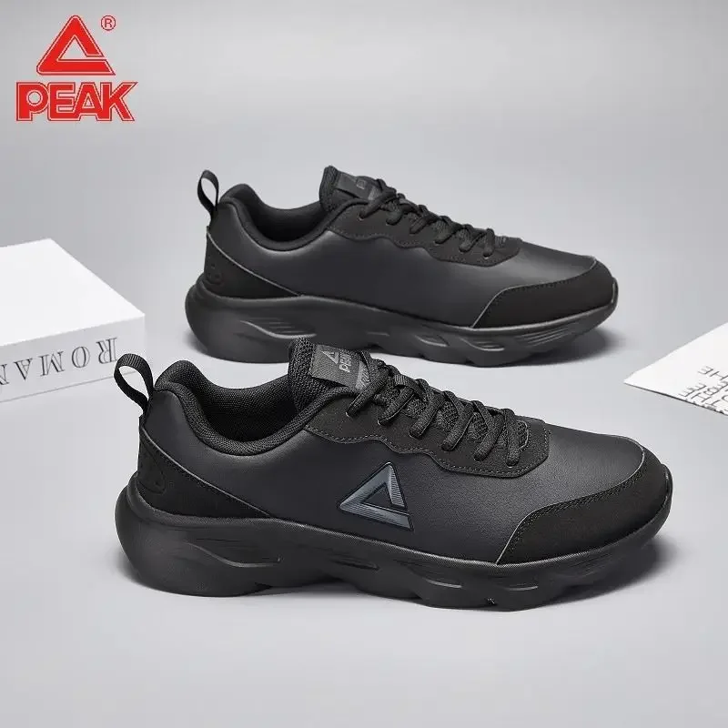 PEAK Men's Running Shoes Autumn Leather Waterproof Casual Shoes Genuine Black Health Sneakers Shoes for Men with Free Shipping