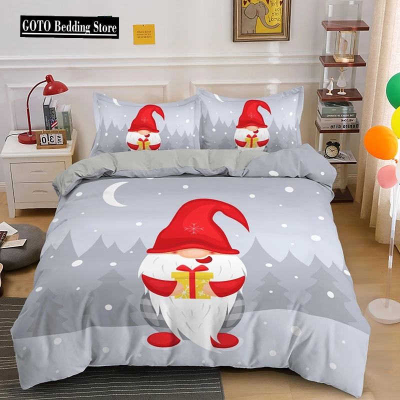 

Merry Christmas King Queen Duvet Cover Happy New Year Bedding Set for Kids Boys Girls Santa Claus Snow Polyester Quilt Cover