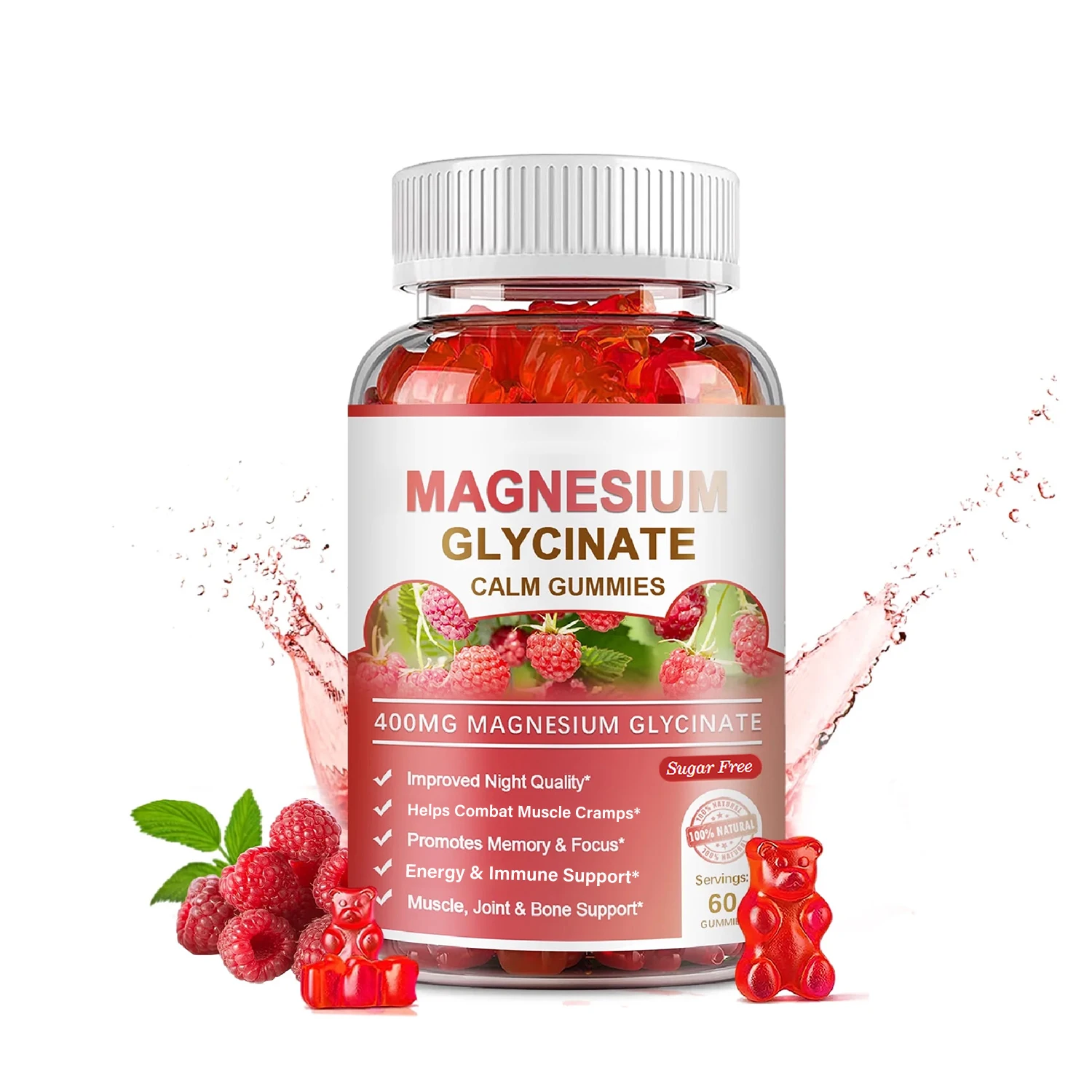 Magnesium Glycinate Calm Gummies 400mg for Adult, Sugar Free Magnesium Gummies Chewable Supplement Restore Mood, Calm Relaxation