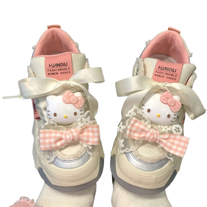 

New Bread Shoes Sweet Soft Y2k Sanrio Hello Kitty Cute Design Girl Student Thick Bottom Shoes Trend Versatile Sports Board Shoes