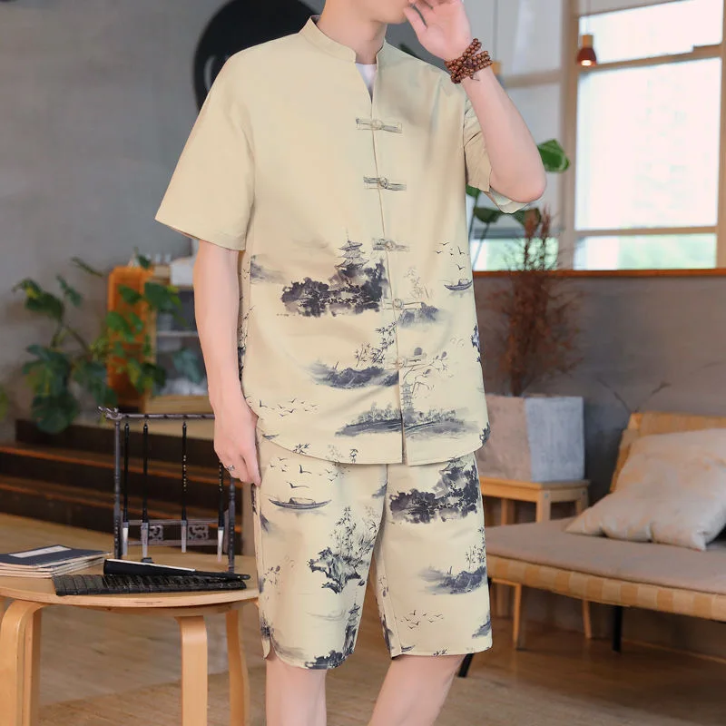 2024 Summer New Fashion Embroidery Short-Sleeved Shirt Large Size Men's Casual Relaxed Breathable High-Quality Two-Piece Set