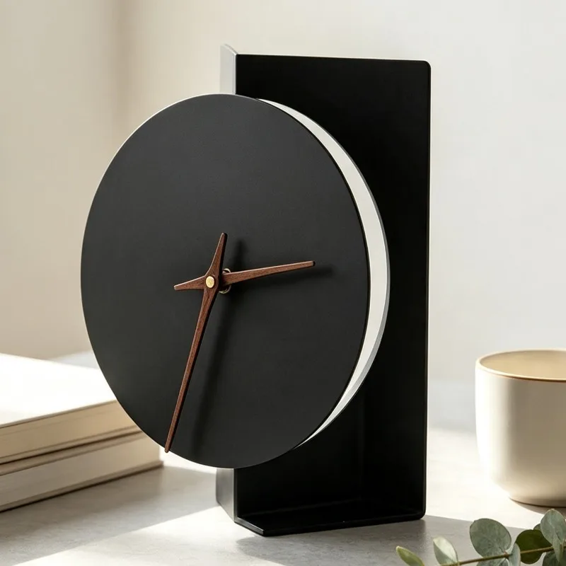 Metal Table Clock Desktop Decor Clocks Modern Home Creative Black Ornament Desk Clock Luxury Bedroom Art Minimalist Watch Clocks
