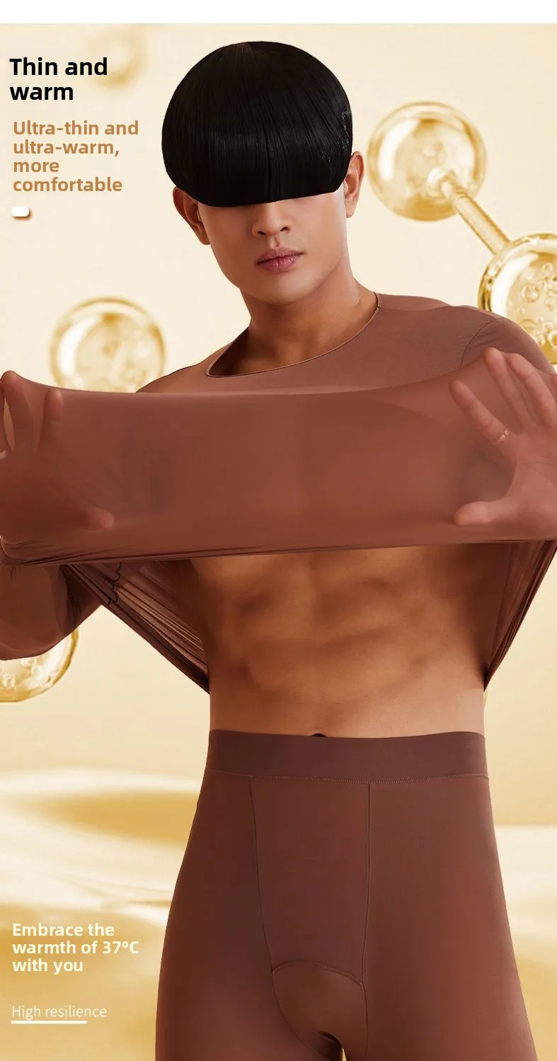 Conjunto de Ropa Interior Térmica para Hombre, Ultrafina, de Alta Elasticidad, Invisible, Pantalones Largos hasta los Tobillo...
