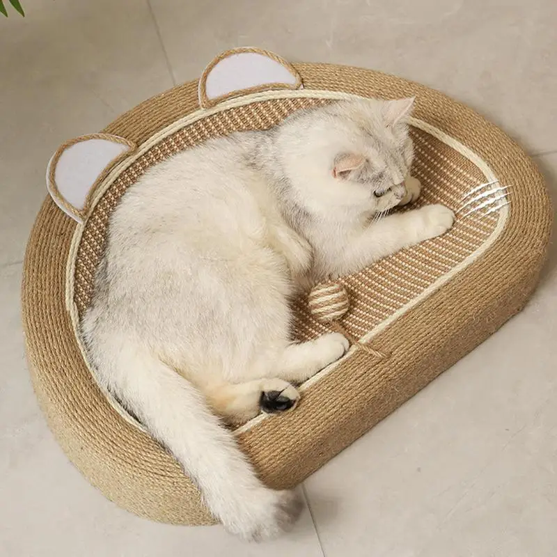 Cat Scratch Bed Mouse Shape Sisal Cat Scratch Bowl with Ball Toy Cat Scratch Board for Active Play Furniture Protector Cat